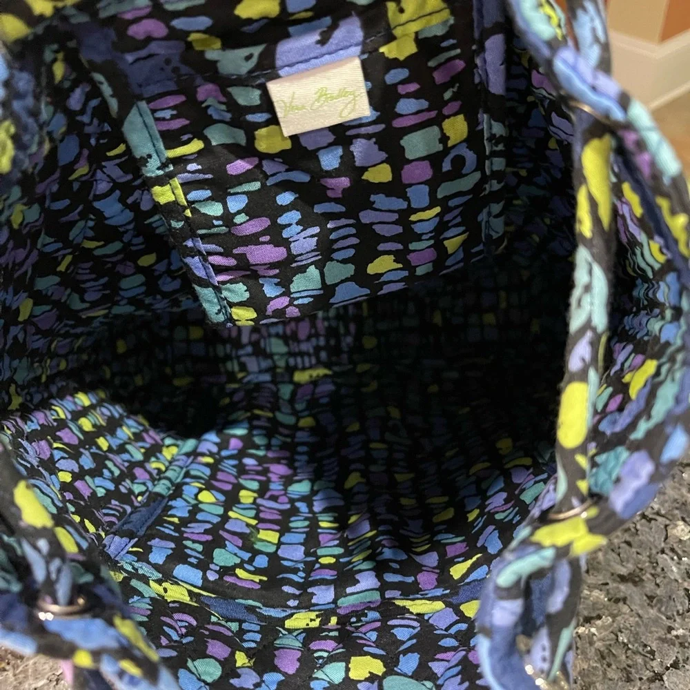 Vera Bradley Navy & Purple Floral Drawstring Backpack Vineyard Floral